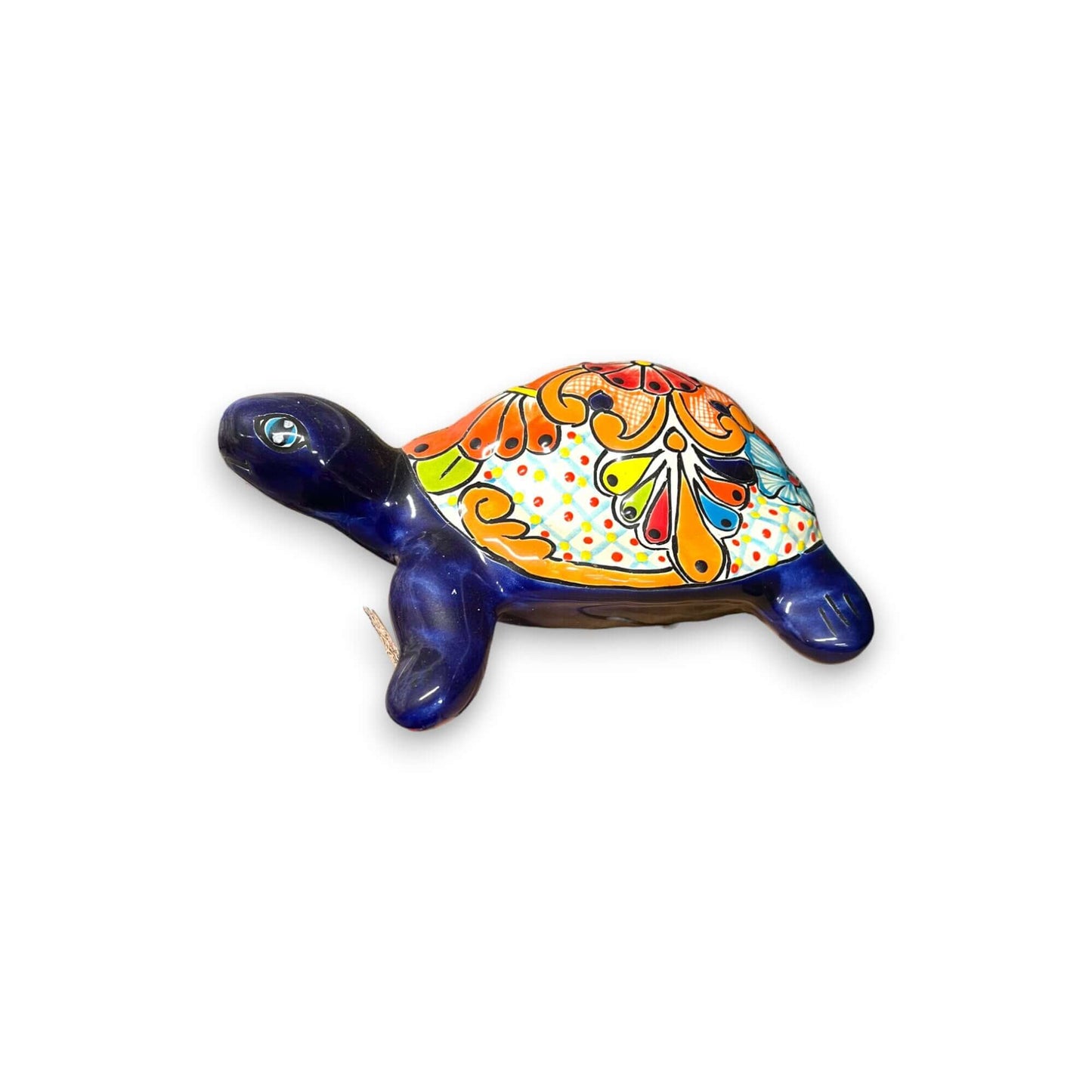 Talavera Sea Turtle Statue | Colorful Hand-Painted Mexican Decor - hand-painted blue ceramic turtle with floral shell, kiln-fired, lead-free glaze