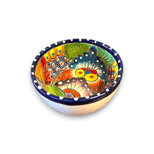 Talavera Sectional Appetizer Tray | Mexican Hand-Painted Pottery — hand-painted colorful Talavera bowl with multiple sections for dips and salsas