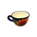 Talavera Tea Cup Planter | Hand-Painted Mexican Ceramic Pot - hand-painted floral blue ceramic cup planter from Guanajuato, lead-free glaze
