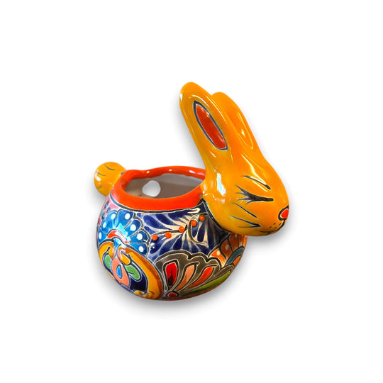 Talavera Rabbit Planter | Handcrafted Mexican Bunny Pot - hand-painted colorful Talavera ceramic rabbit planter from Guanajuato, Mexico