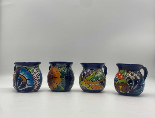 Talavera Dinnerware Set | 34-Piece Mexican Tableware for 8 - four hand-painted colorful Talavera mugs from Guanajuato, lead-free glazed artisanal set