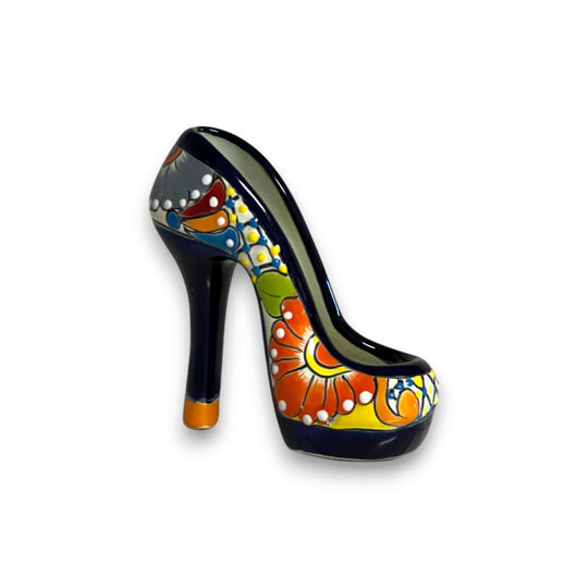 Talavera High Heel Statue | Colorful Handmade Mexican Decor - hand-painted Talavera ceramic shoe from Guanajuato