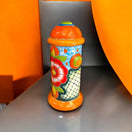 Talavera Fire Hydrant Statue | Hand-Painted Mexican Decor - hand-painted Talavera fire hydrant statue with bright orange, floral patterns and glossy glaze