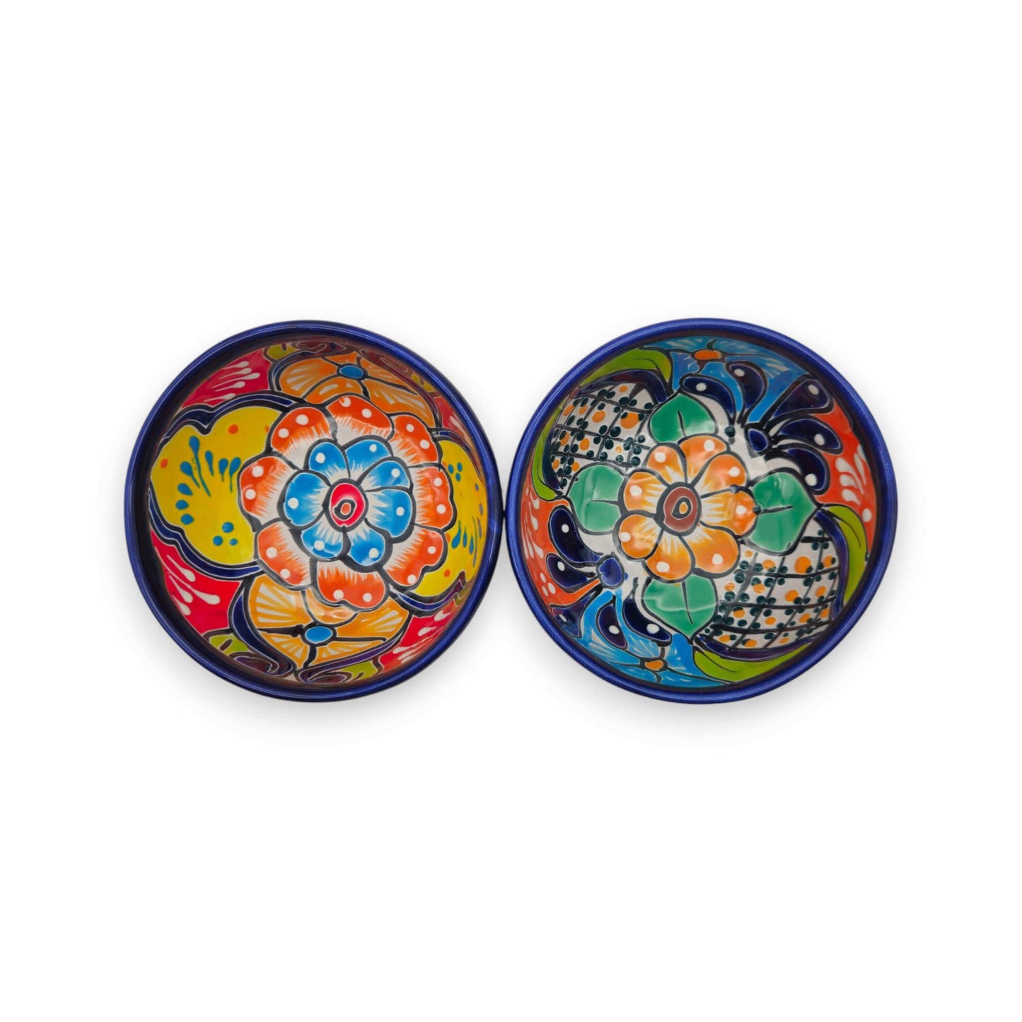 Talavera Salsa Bowl | Handcrafted Mexican Molcajete - pair of vibrant hand-painted ceramic salsa bowls with floral Talavera designs