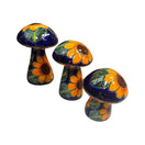 Set of 3 Talavera Mushrooms | Colorful Sunflower Art - hand-painted Mexican ceramic mushrooms with bright sunflower design