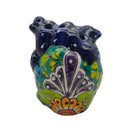 Blue Talavera heart figurine with purple and floral front decoration
