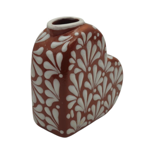 Talavera Heart Vase | Brown & White Butterfly Design featuring a hand-painted butterfly pattern in brown and white.