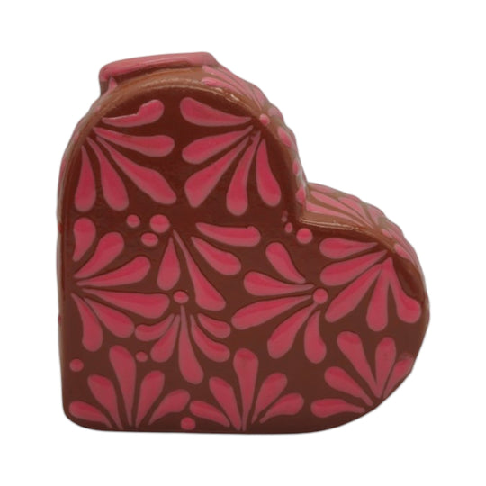 Talavera Heart Vase | Pink Monarch Butterfly Design featuring pink floral patterns on a heart-shaped ceramic vase.