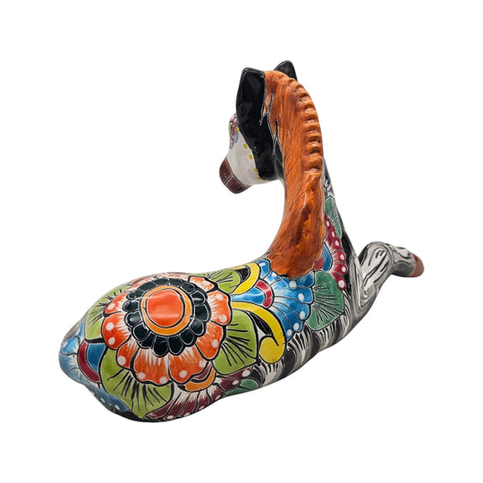 Talavera Horse Figurine | Day of the Dead Skeleton Design in vibrant colors