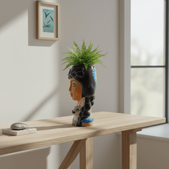 Talavera Lady & Bunny Planter - lifestyle product view 2
