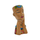 Front view of a brown Talavera lady face planter on a white background