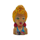 Front view of colorful hand-painted Talavera lady head planter