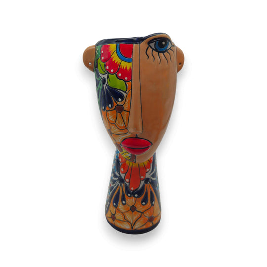 Talavera Lady Planter | Handcrafted Mexican Folk Art - colorful hand-painted Picasso-style ceramic lady planter hanging or tabletop