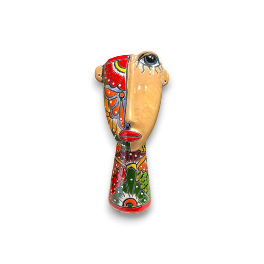 Talavera Lady Planter | Handcrafted Mexican Folk Art colorful Picasso-inspired ceramic female head planter with vivid hand-painted patterns