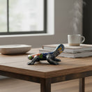 The Talavera Hub ceramic lizard figurine with hand-painted floral and skeletal details in blue, green, orange, and red.