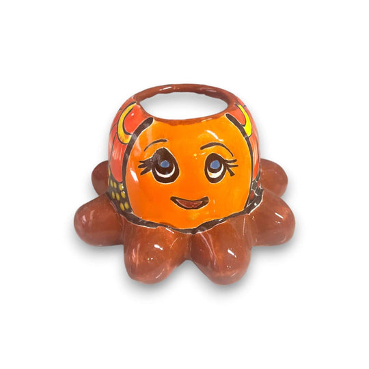 Talavera Octopus Succulent Planter | Hand-Painted Ceramic Pot — bright orange hand-painted Talavera octopus planter, kiln-fired, lead-free glaze