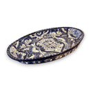 Talavera Oval Serving Platter | Blue & White Mexican Kitchenware hand-painted oval platter with cobalt rim, kiln-fired lead-free glaze, Guanajuato craftsmanship