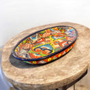 Talavera Oval Serving Platter | Cobalt-Blue Rim Kitchenware - hand-painted Talavera oval platter with vibrant floral motifs and cobalt blue rim