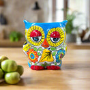 Talavera Owl Planter | Colorful Hand-Painted Mexican Pottery - hand-painted owl ceramic planter with bright red, blue, yellow floral design