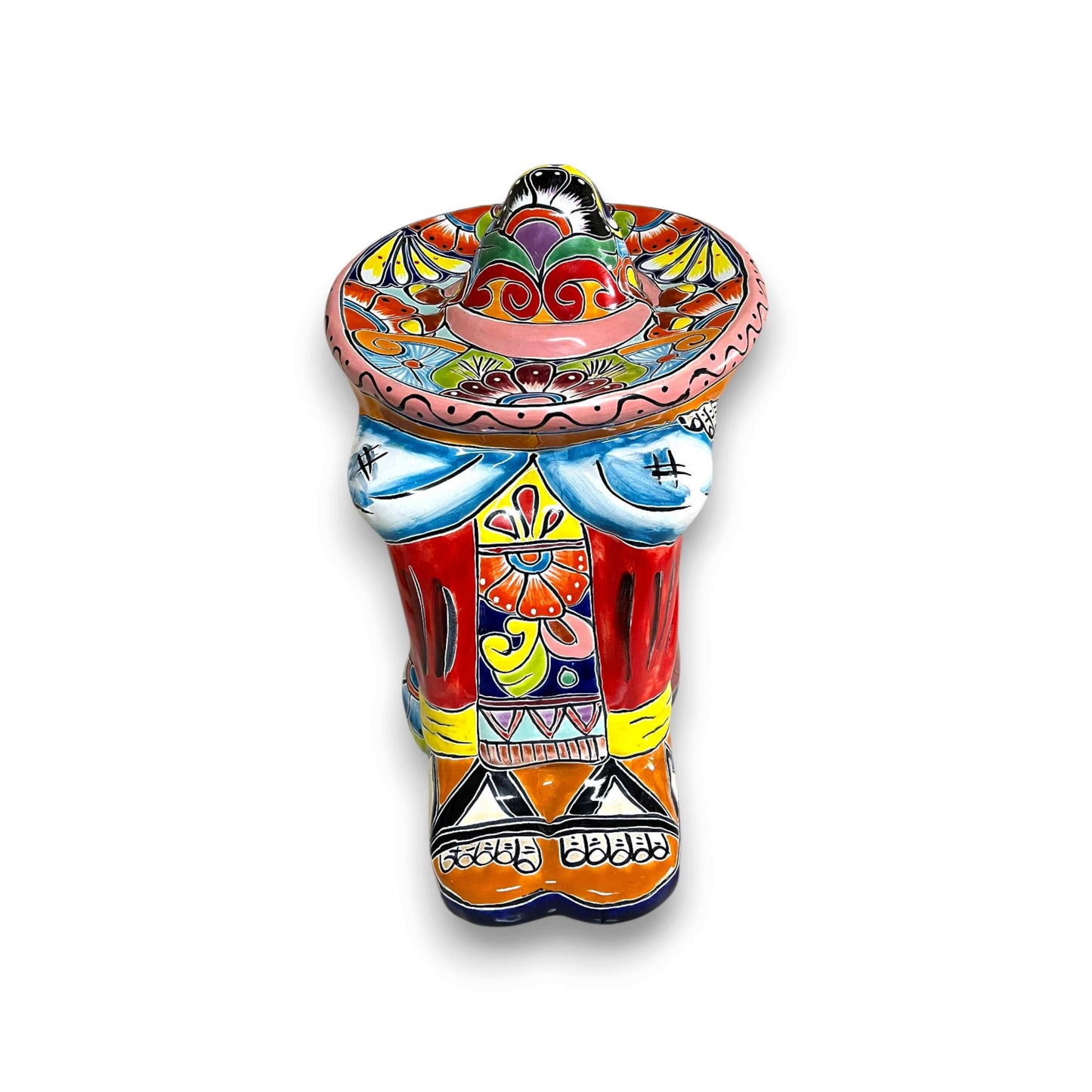 Talavera Panchito Sleeping Man Figurine | XL Hand-Painted Art - large hand-painted Talavera statue with colorful sombrero and rustic folk patterns
