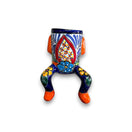 Talavera Person Planter | Table Edge Pot with Arms and Legs - hand-painted Talavera ceramic person planter with blue, orange legs for table edge seating