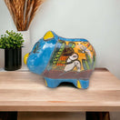 Talavera Pig Planter | Colorful Hand-Painted Mexican Flower Pot - hand-painted blue and yellow pig planter with multicolor Talavera patterns