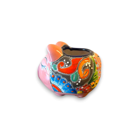 Mexican Talavera Pig Planter | Vibrant Handmade Ceramic Decor - hand-painted colorful pig-shaped ceramic planter from Guanajuato, lead-free glaze