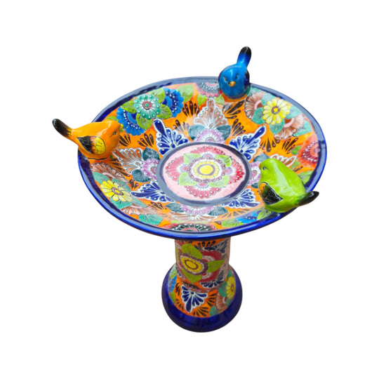 Talavera Bird Bath with Birds - white background product view 4