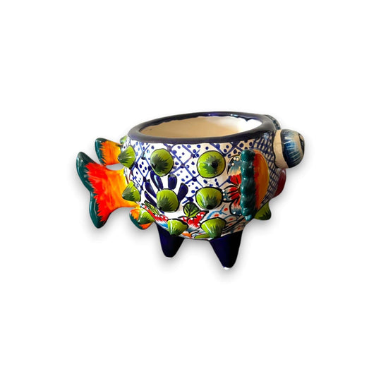 Talavera Puffer Fish Planter | Colorful Mexican Ceramic Pot - handmade Talavera fish-shaped planter with vibrant hand-painted glaze