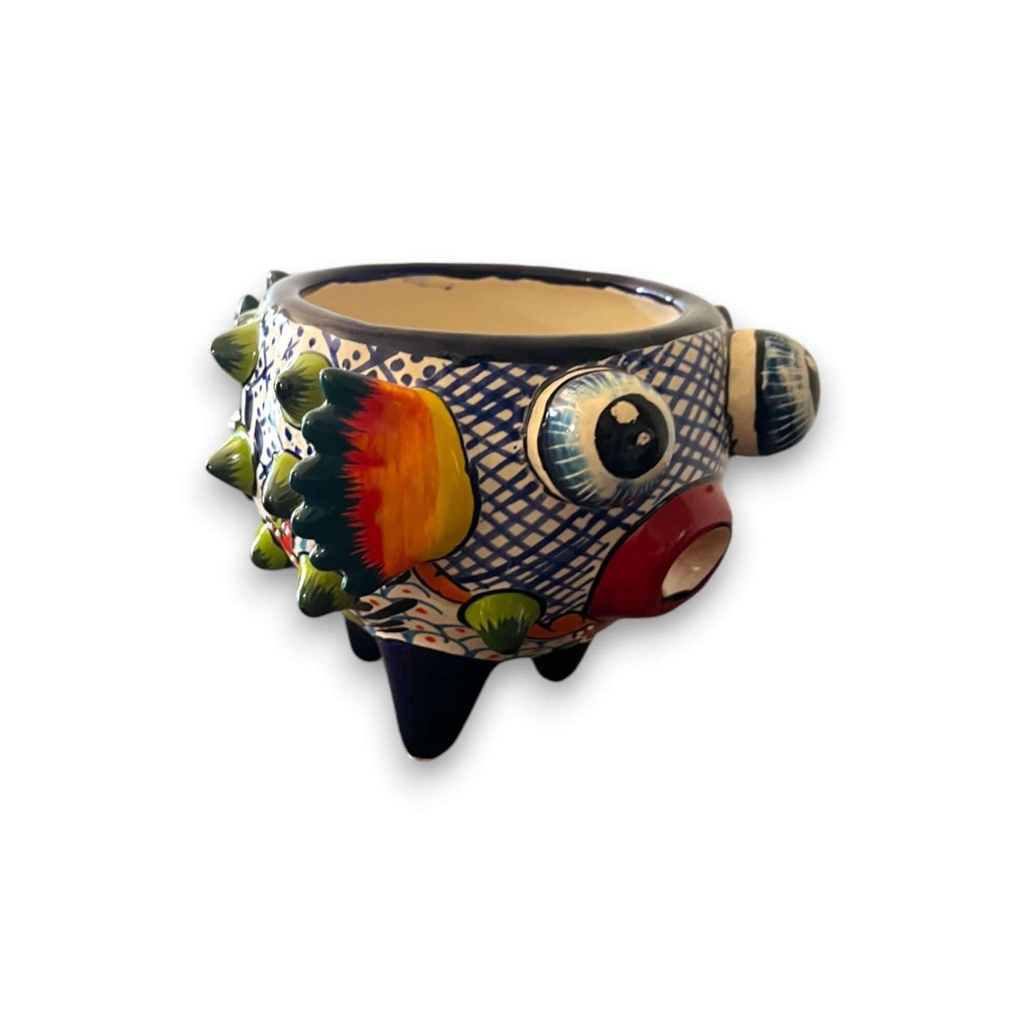 Talavera Puffer Fish Planter | Colorful Mexican Ceramic Pot - hand-painted Talavera puffer fish planter from Guanajuato, kiln-fired, lead-free glaze