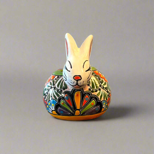 Talavera Rabbit Planter | Handcrafted Mexican Bunny Pot - hand-painted colorful Talavera ceramic rabbit planter from Guanajuato, Mexico