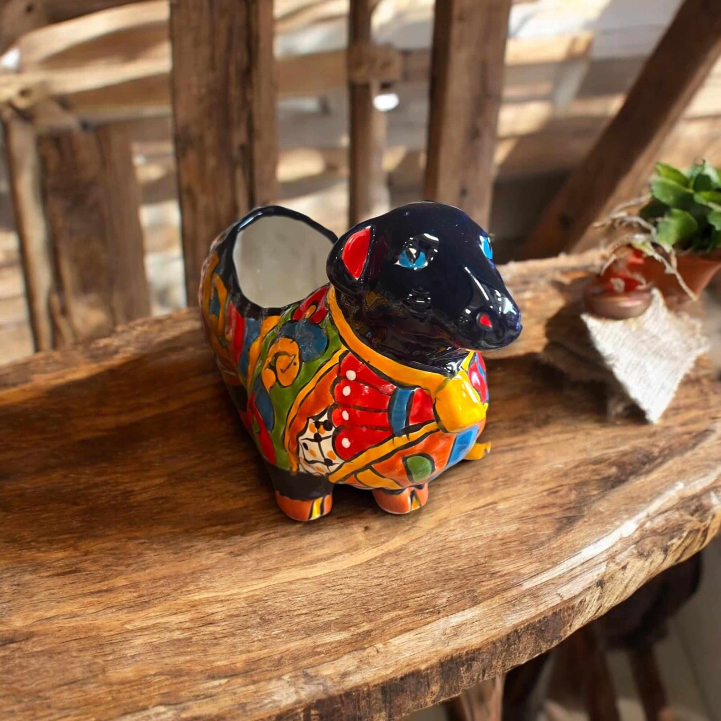Talavera Ram Planter | Hand-Painted Mexican Ceramic Sheep Pot - colorful hand-painted Talavera ram planter with black face and floral patterns
