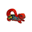 Talavera Squirrel Statue | Colorful Hand-Painted Mexican Figurine - hand-painted red Talavera squirrel with floral multicolor accents, raised tail, Guanajuato craft