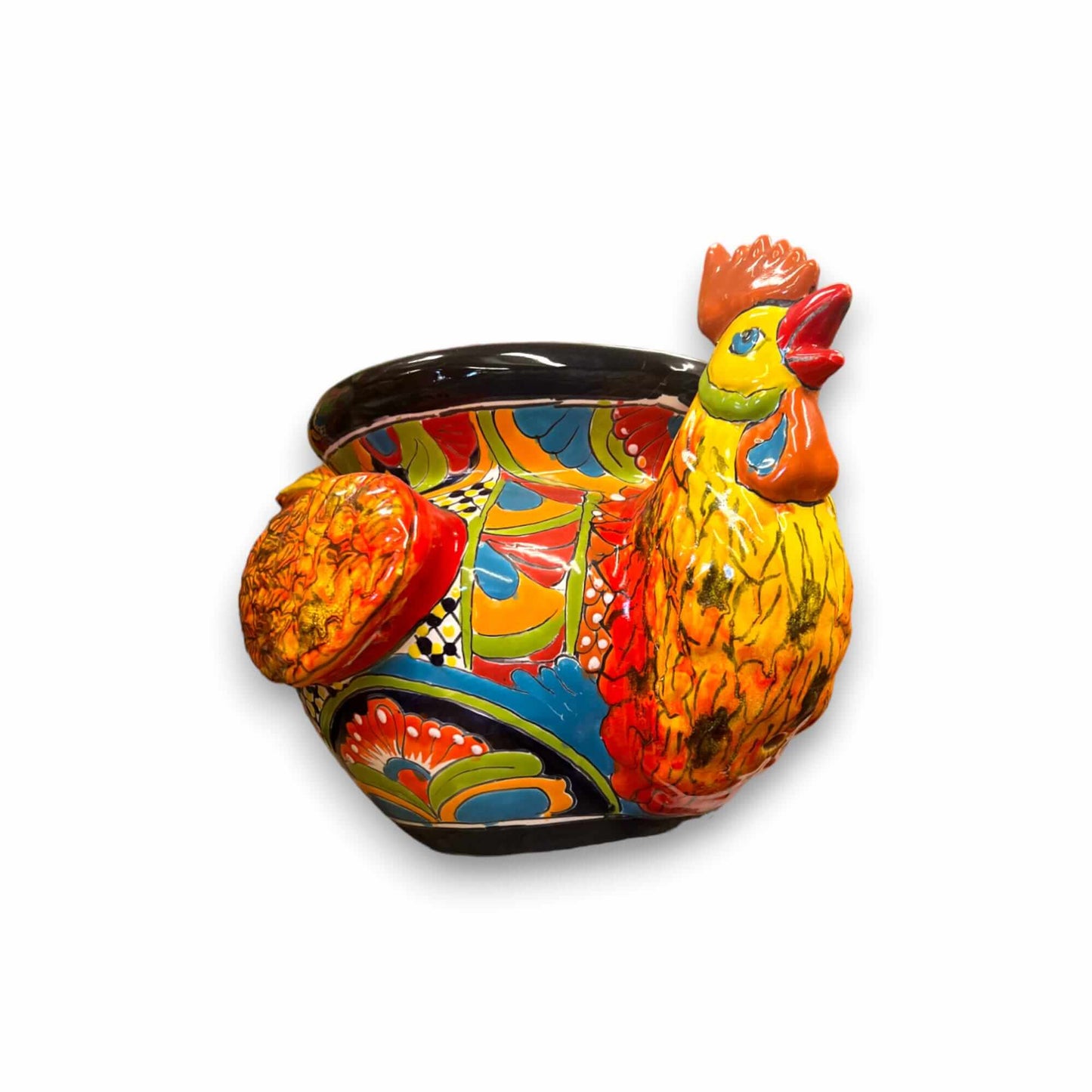 Talavera Rooster Planter | Handcrafted Colorful Mexican Ceramic Pot - hand-painted vibrant rooster-shaped ceramic planter from Guanajuato