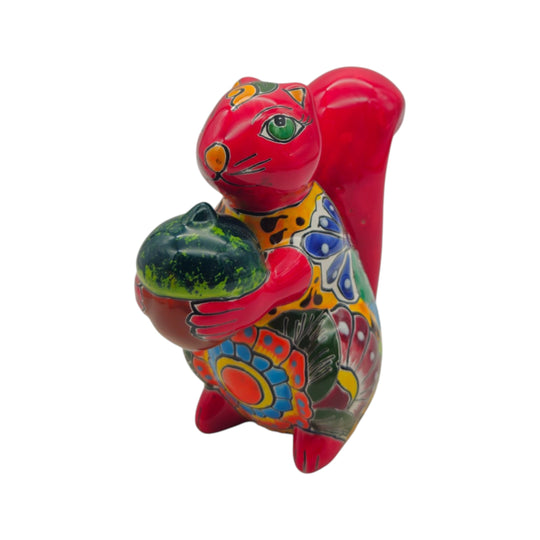 Talavera Squirrel Statue with Nut - white background product view 5