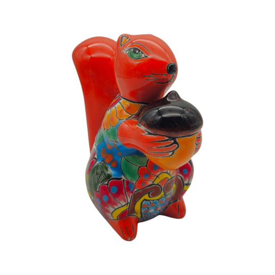 Talavera Squirrel Statue with Nut - white background product view 6