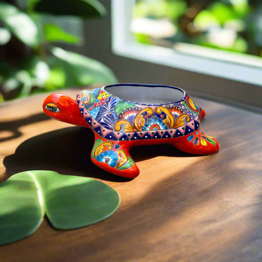 Talavera Sea Turtle Planter - Hand-Painted Ceramic Pot