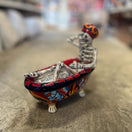 Talavera Skeleton Figurine | Day of the Dead Bathtub Statue hand-painted Talavera skull in colorful floral clawfoot tub