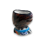 Talavera Skull Girl Planter | Hand-Painted Day of the Dead Pot - black painted seated skull girl planter with braided hair and floral base