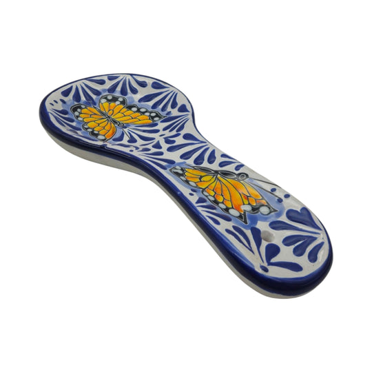 Talavera Spoon Rest | Blue & White Monarch Butterfly design