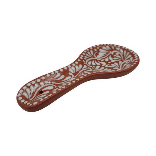 Talavera Spoon Rest | Brown & White Handcrafted Design, floral patterns