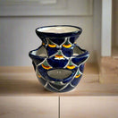 Talavera Strawberry Planter | Blue Peacock Design hand-painted cobalt blue ceramic strawberry planter with peacock-feather pattern