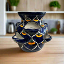 Talavera Strawberry Planter | Blue Peacock Design hand-painted cobalt blue ceramic strawberry planter with peacock-feather pattern