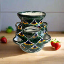 Talavera Strawberry Planter | Green Peacock Design hand-painted green peacock ceramic strawberry planter with multiple side openings, kiln-fired, lead-free glaze