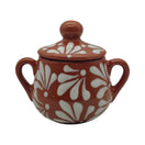 Talavera Sugar Jar | Brown & White Floral Relief showcasing handcrafted charm with a rustic floral design.