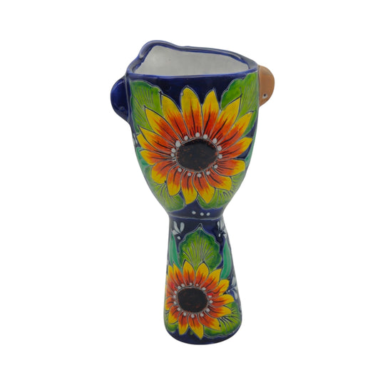Talavera Lady Planter | Day of the Dead Face Design with sunflowers