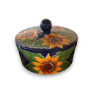 Talavera Tortilla Warmer | Handmade Sunflower Mexican Pottery hand-painted cobalt blue sunflower design, kiln-fired, lead-free glaze, Guanajuato craft