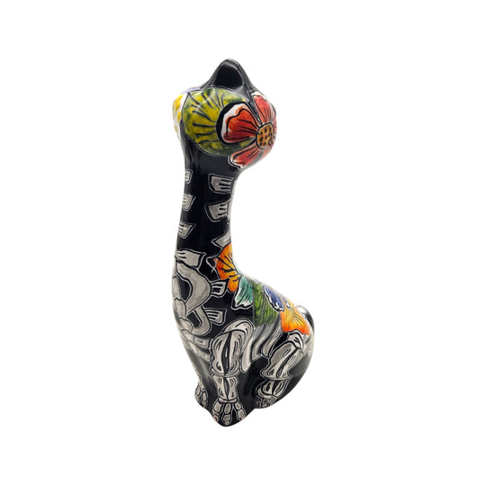 Talavera Tall Cat Figurine | Hand-Painted Day of the Dead Art side view