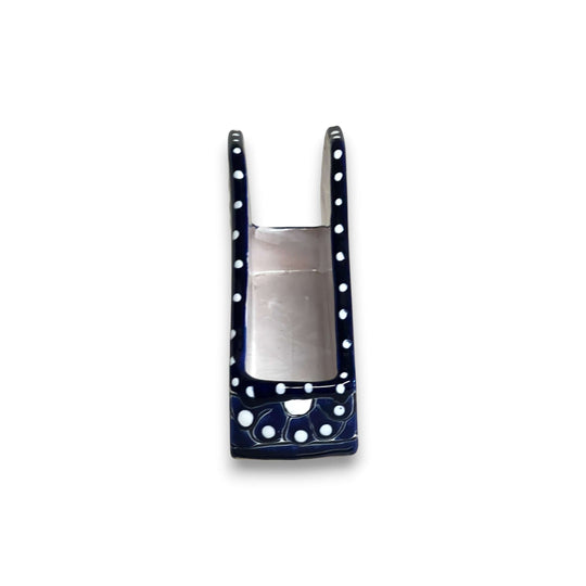 Talavera Napkin Holder | Mexican Blue & White Decor hand-painted triangular ceramic napkin holder in cobalt blue and white
