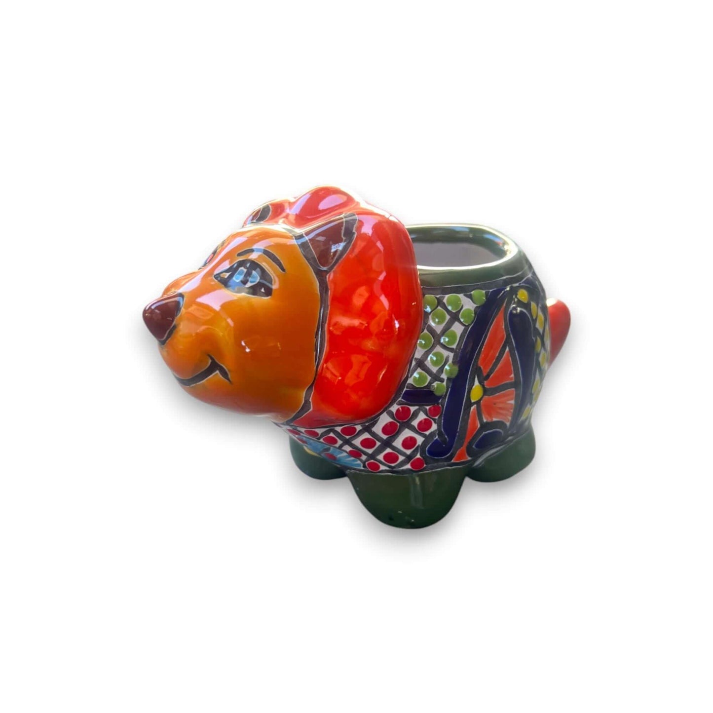 Talavera Triceratops Planter | Colorful Mexican Succulent Pot — hand-painted Talavera triceratops ceramic succulent pot from Guanajuato